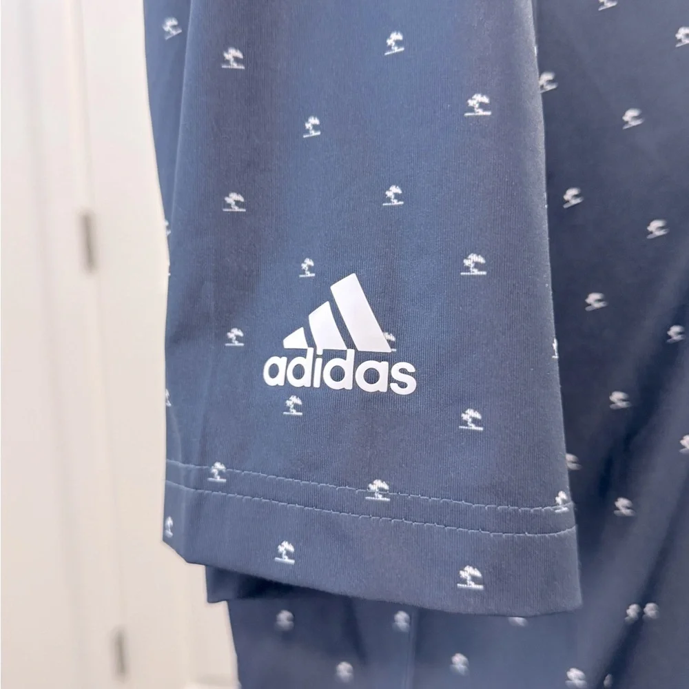 Men's Adidas Golf Polo Shirt Size L Navy Blue Pine Tree Print w/Accenture Logo - Picture 4 of 9